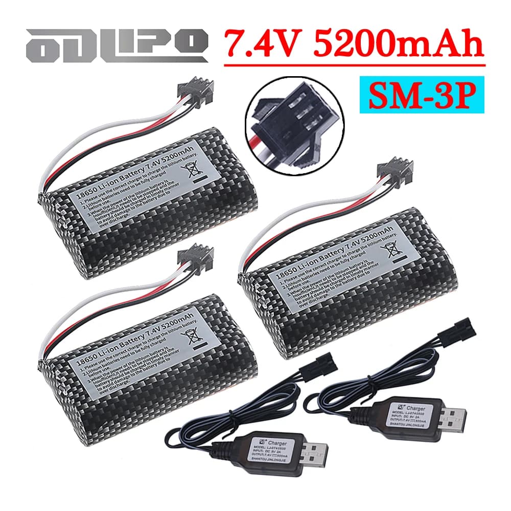 18650 Li-Ion 7.4V 5200mAh Batteria SM-3P Spina con Caricatore USB Per MN82 MN128 MN78 LC79 MN90K MN91 MN45 MN99 MN96 RC Parti di Automobili