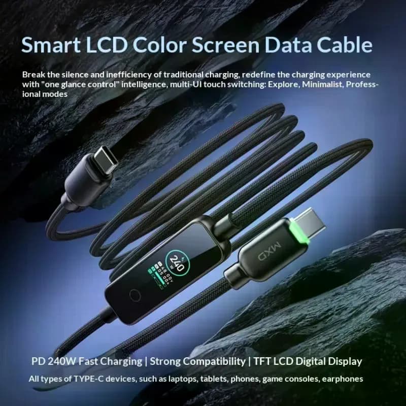 240W USB C Charging Cable With Digital Display, 120W Fast Charging For Phone High-power Digital Display Charging Cable