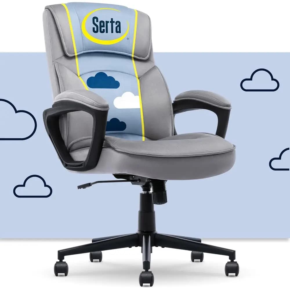 Ergonomic Executive Office Chair with Lumbar Support, Plush Cushion, Body Pillows, Padded Armrests, Swivel Base, Gray Velvet Fab