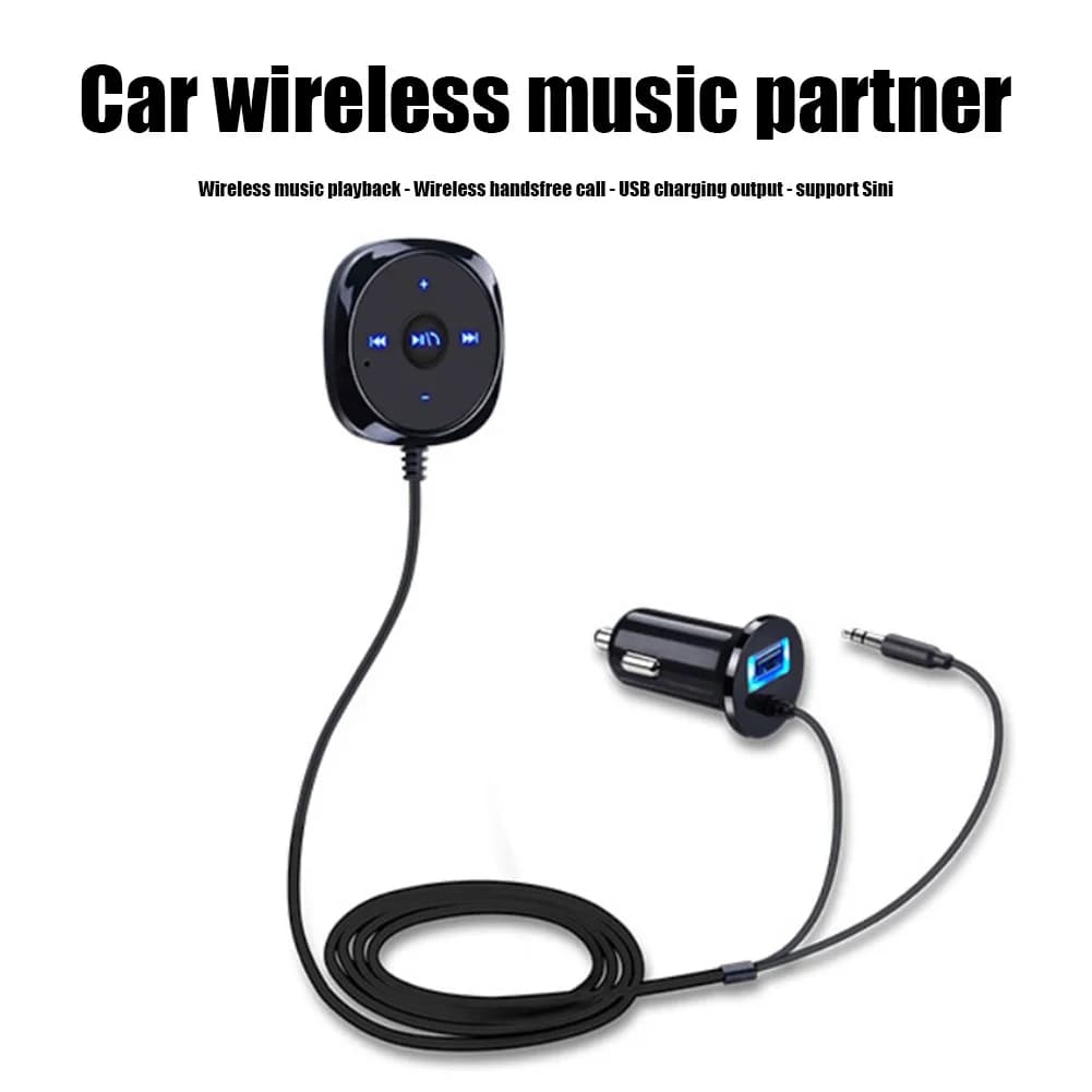 Kit vivavoce per auto compatibile con Bluetooth Kit ricevitore musicale AUX da 3.5mm compatibile con Bluetooth senza fili con caricabatteria da auto USB per telefono