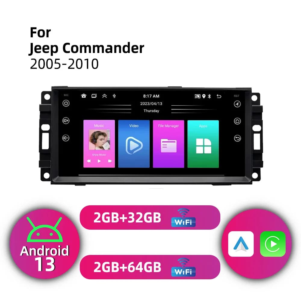 Head Unit 1 Din Radio Carplay 7" Screen Stereo Android Car Multimedia for Jeep Commander 2005-2010 GPS Navigation Autoradio