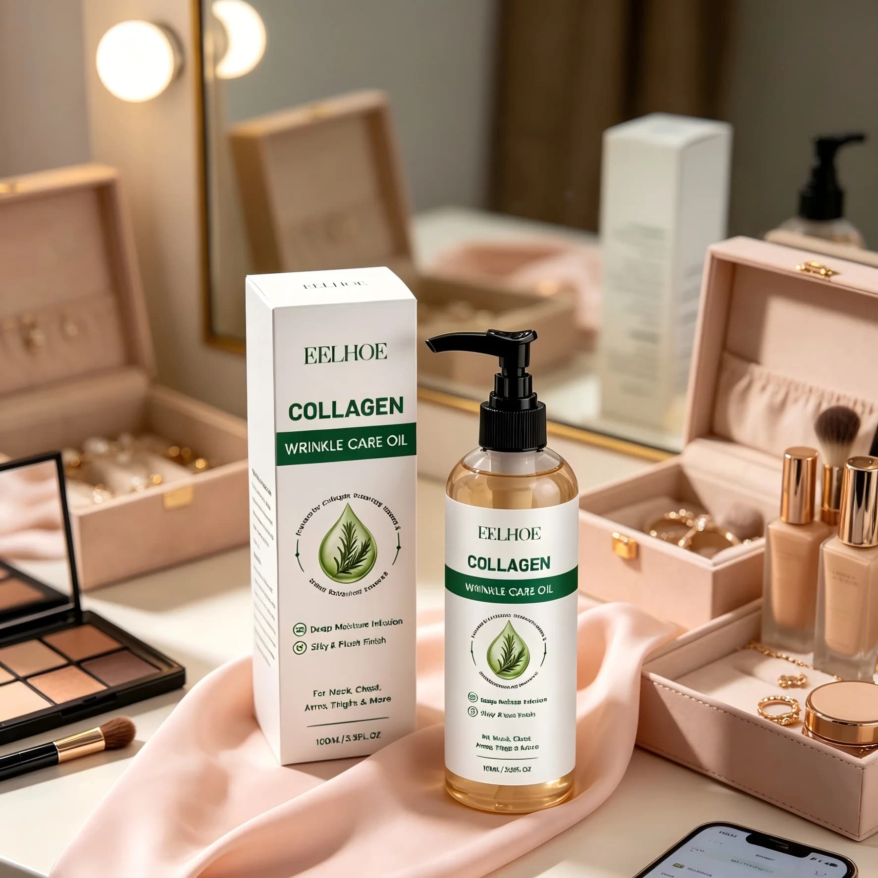 EELHOE Collagen Oil for Skin Tightening Wrinkle Removal Soft Smooth Skin Elasticity Enhancement Rosemary Collagen Body Oil 100ml