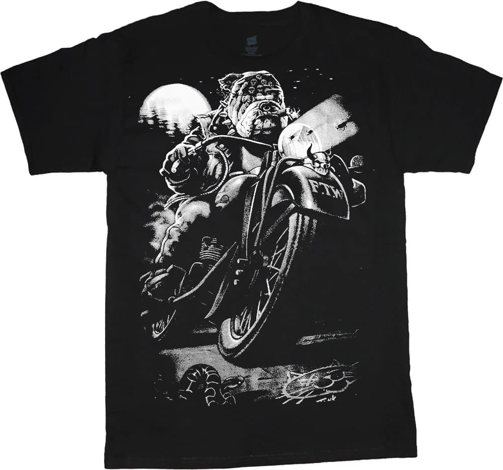 Biker Bulldog graphic t-shirt for men, black casual wear