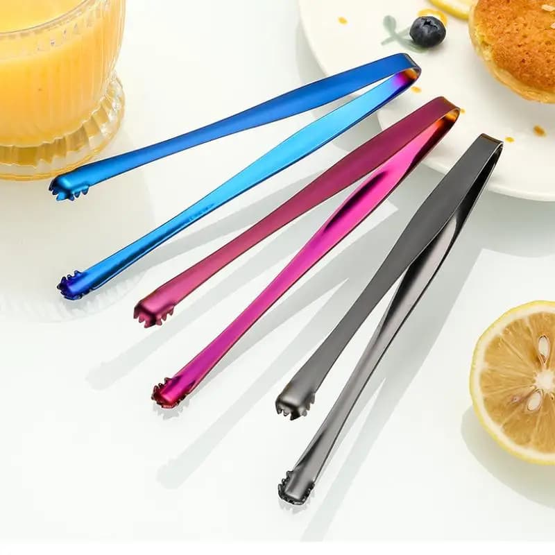 Thick Stainless Steel Toothed Ice Clip Anti Slip Design 3Pcs Sugar Cube Coffee Fruit Food Clamp Bar Kitchen Serving Accessories