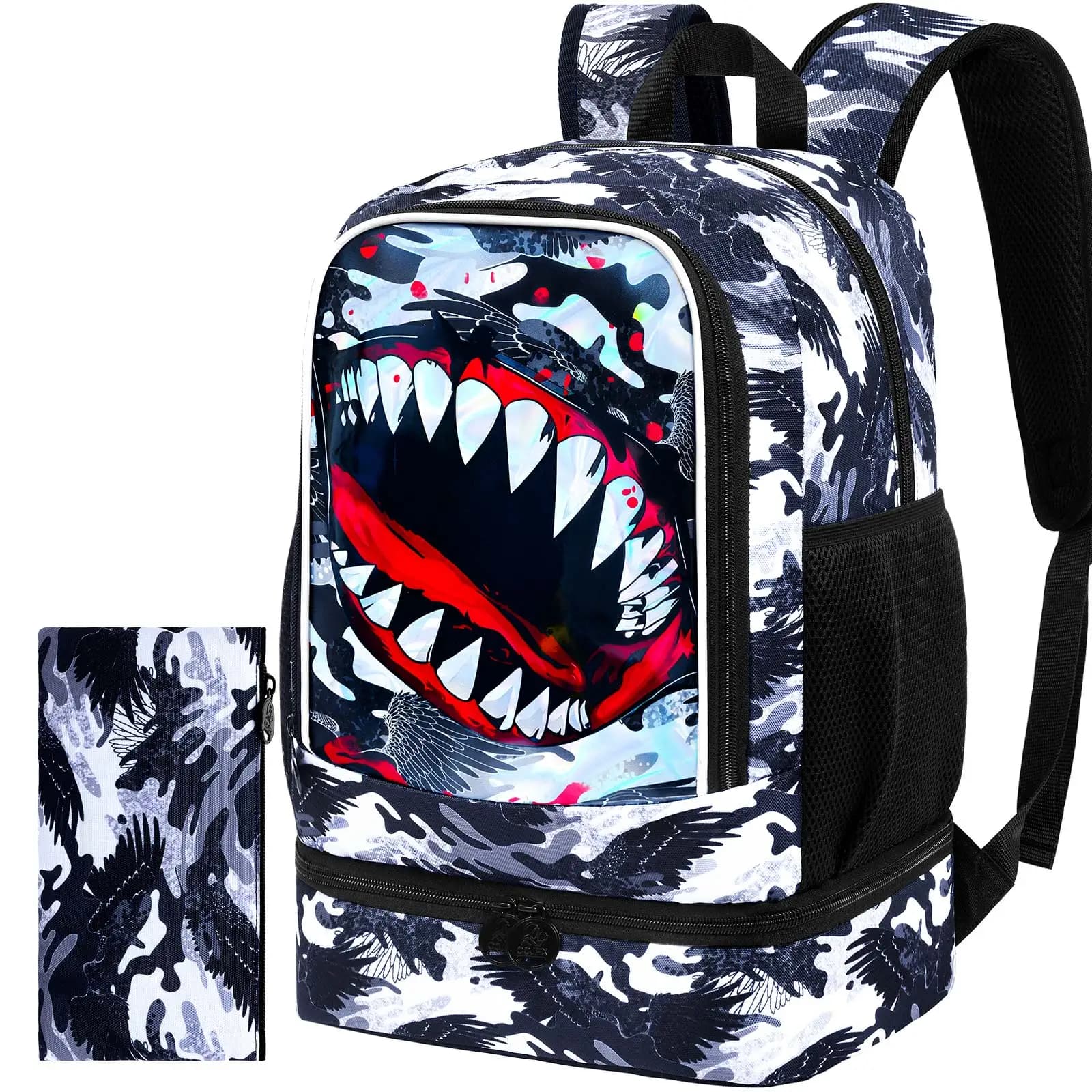 Zaino 2 in 1 a forma di squalo per ragazzi, zaino per bambini da 17 pollici con borsa per il pranzo, zaini scolastici per scuola elementare, scuola materna e asilo.
