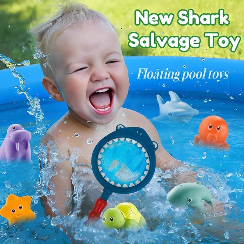 Giocattoli da bagnetto per bambini Simpatici animali Giocattolo da bagno Spruzzo d'acqua Giocattoli da bagno Giocattoli da nuoto Giocattoli da bagno galleggianti per bambini con rete da pesca Giocattoli da pesca