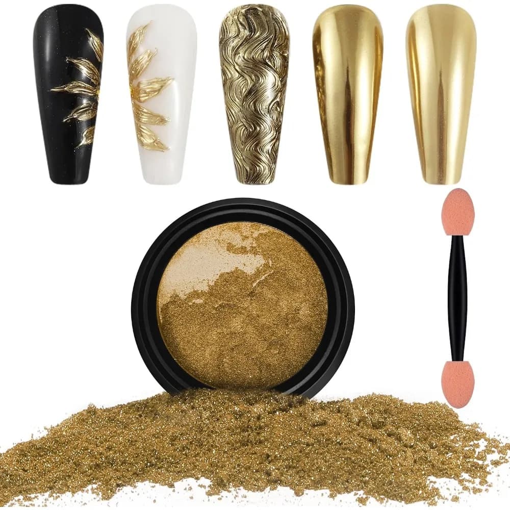 Nail Powder, Light Gold Iridescent Aurora Metallic Mirror Pearlescent Mermaid Pigment Glitter Dust Kit for Art & Craft