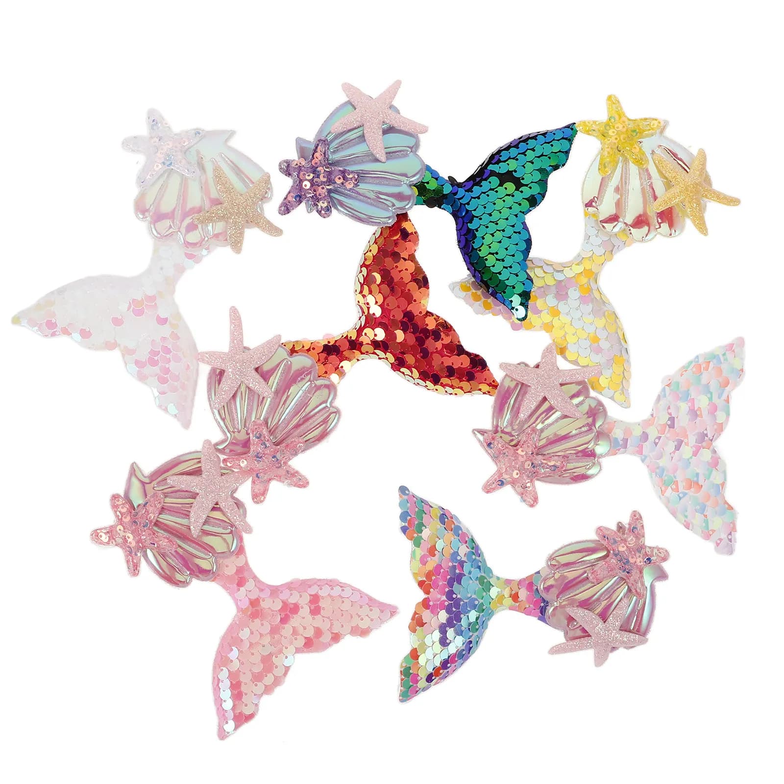 Set di 7 Toppe in Tessuto a Tema Sirena per Vestiti, Fermagli per Capelli, Zaini, Decorazioni Fai-da-Te, Design con Stelle Marine e Conchiglie