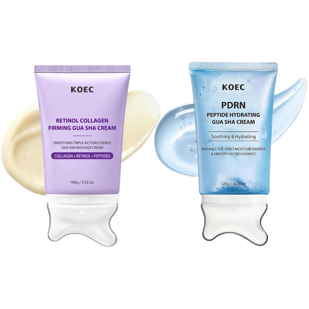 KOEC PDRN Peptide Retinol Collagen Face Cream Bulit-in Gua Sha Massager, Instant Lifting Sagging Hydrating Lightweight Skincare