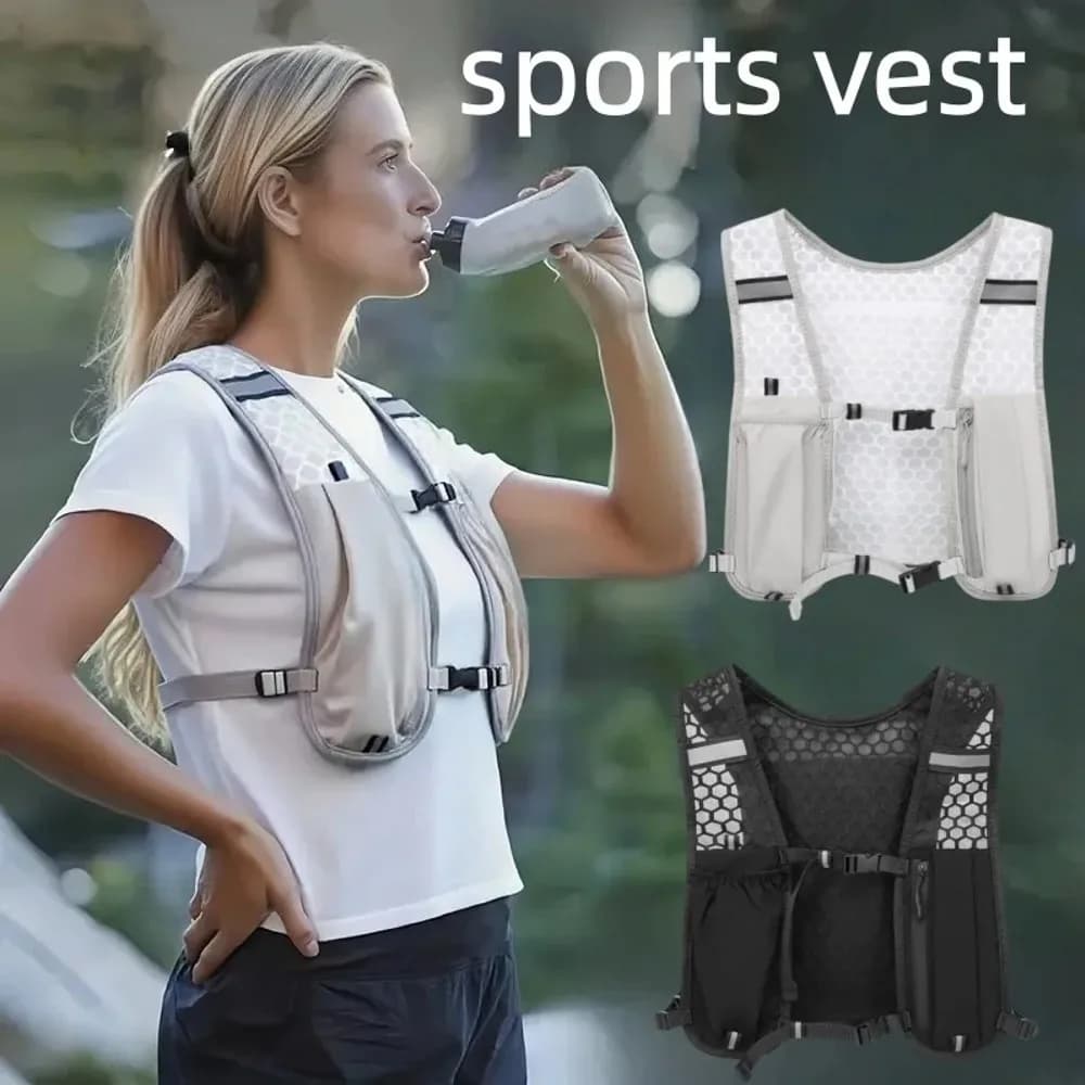 Adjustable Running Vest for Women Men, Biking Running Storage Vest Backpack Reflective Hydration Water Chest Pack Phone Storage