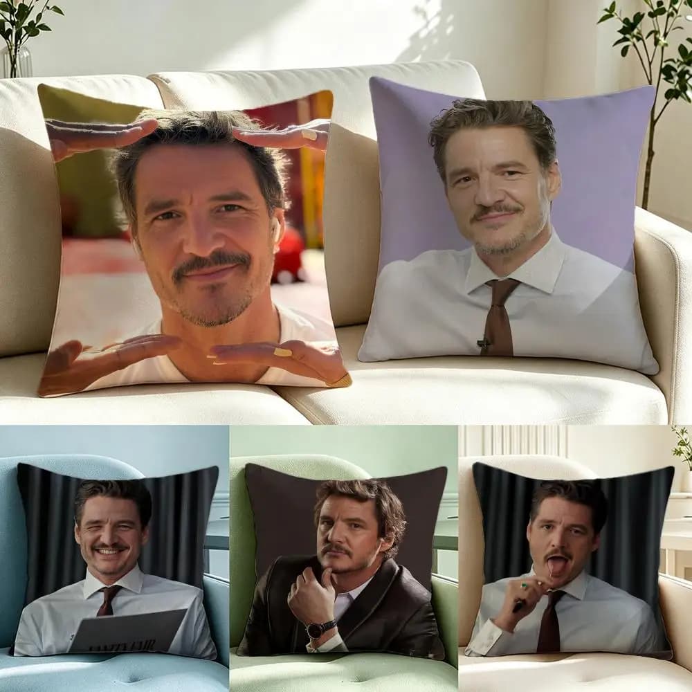 Celebrity Pedro Pascal Cushion Cover Short Plush Cushion Cover Double Sided Print Washable Sofa Pillowcase Home Decor Gift