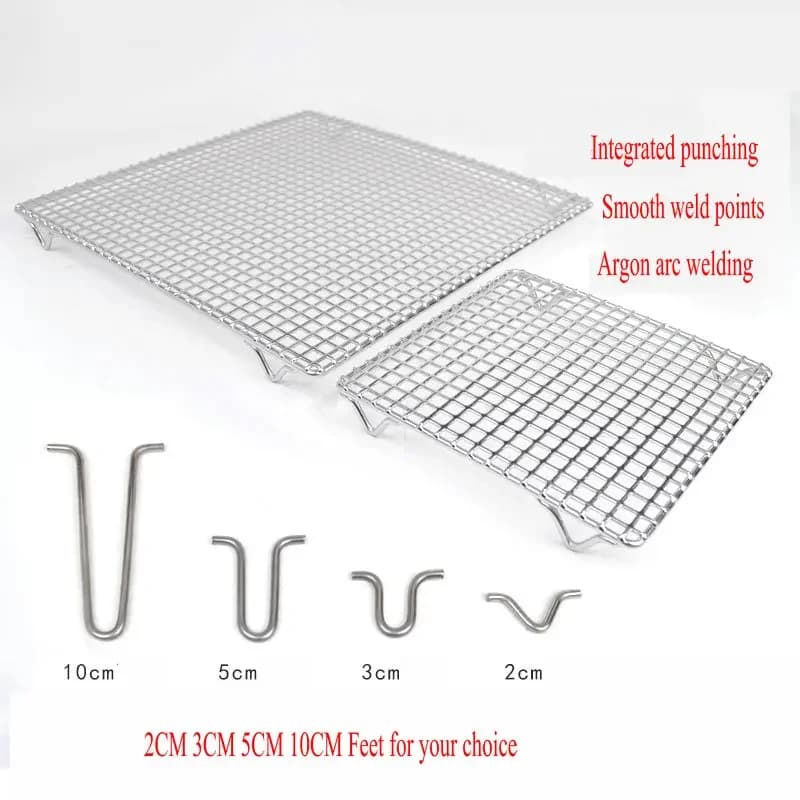 Stainless 304 Food Grade 2/3/510CM Feet 13-80CM Rectangle BBQ Grate Barbecue Grill Wire Grid Mesh Net for Water Oil Draining