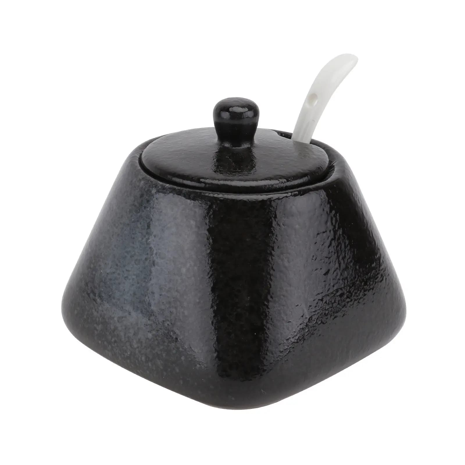 Ceramic Spice Jar Set Simple Black Seasoning Pot for Kitchen Storage Sugar Salt Pepper Condiment Jar with Lid Spoon