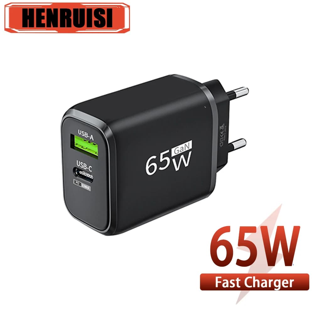 Caricabatterie PD USB GAN da 65W tipo C ricarica rapida adattatore di alimentazione spina ue/usa caricabatterie rapido 3.0 per iPhone 14 Xiaomi13 Samsung Huawei P60