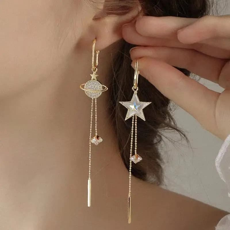 Nuovi Orecchini Pendenti Lunghi a Nappa con Stella e Terra, Orecchini Pendenti con Cristalli a Forma di Pianeta per Donna, Gioielli per Feste e Matrimoni