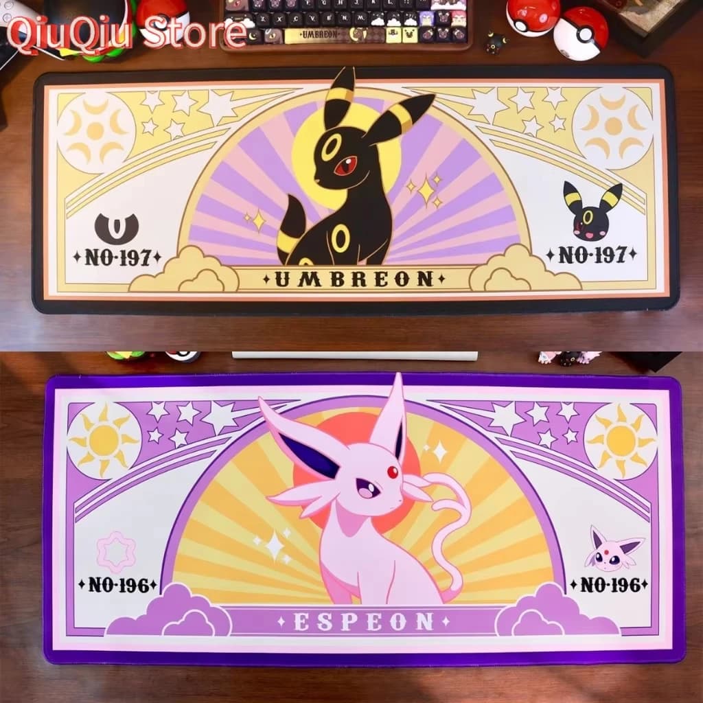 Tappetino per mouse grande Umbreon Espeon Pokemon Eeveelutions, tappetino da scrivania antiscivolo per giochi