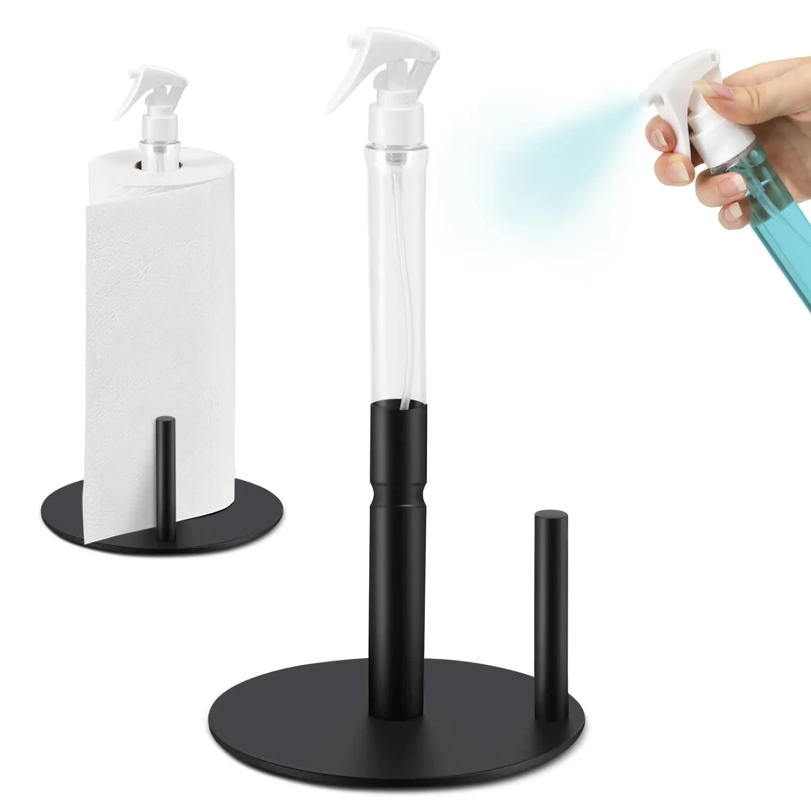 Porta asciugamani di carta con flacone spray, porta asciugamani di carta da appoggio in acciaio inossidabile, portarotolo per cucina e bagno.