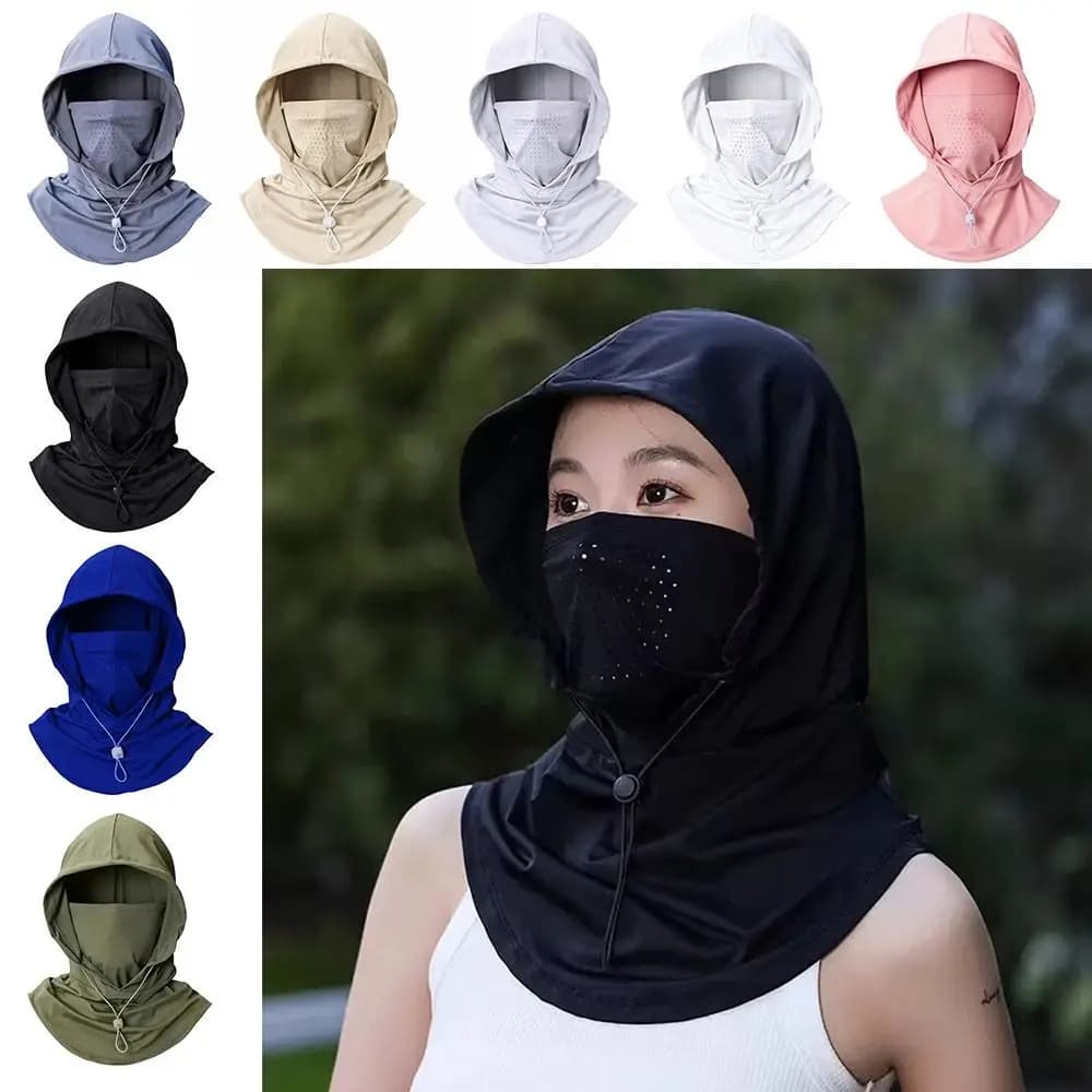 Unisex Anti-UV Ice Silk Sun Hat Breathable Adjustable Sunshade Cap Quick Drying with Shawl Face Mask Pullover Cap Outdoor Sports