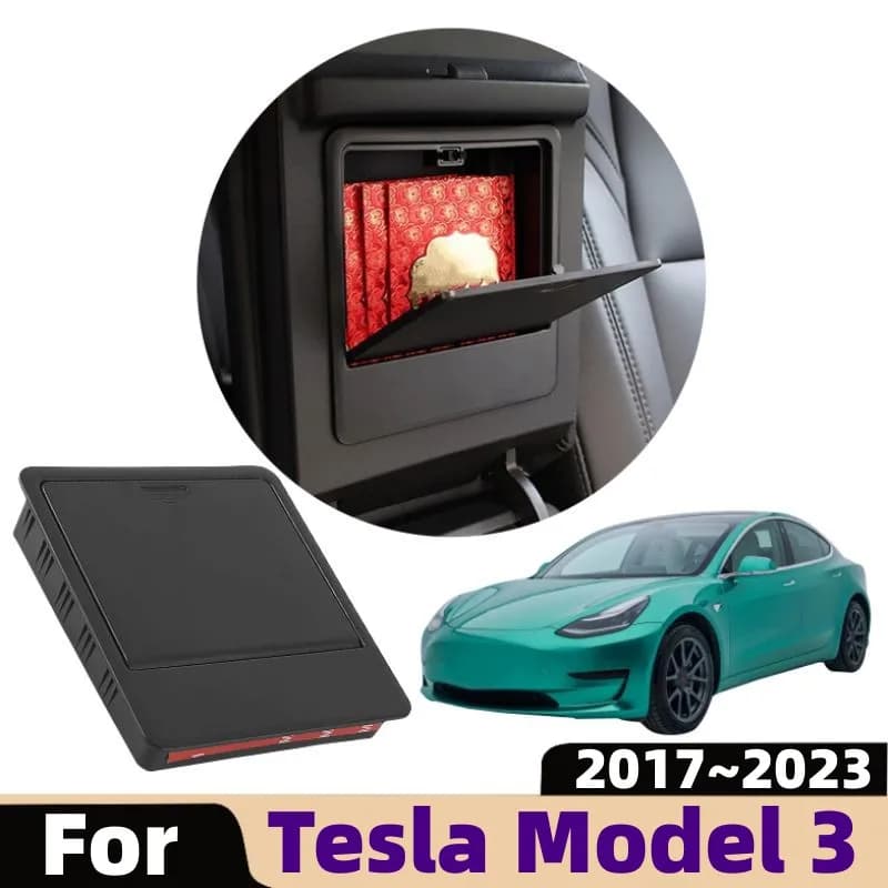 For Tesla Model 3 2017~2021 2022 2023 Car Armrest Box Hidden Storage Box Wallet Key Card Phone Sundries Tidying Tray Accessories