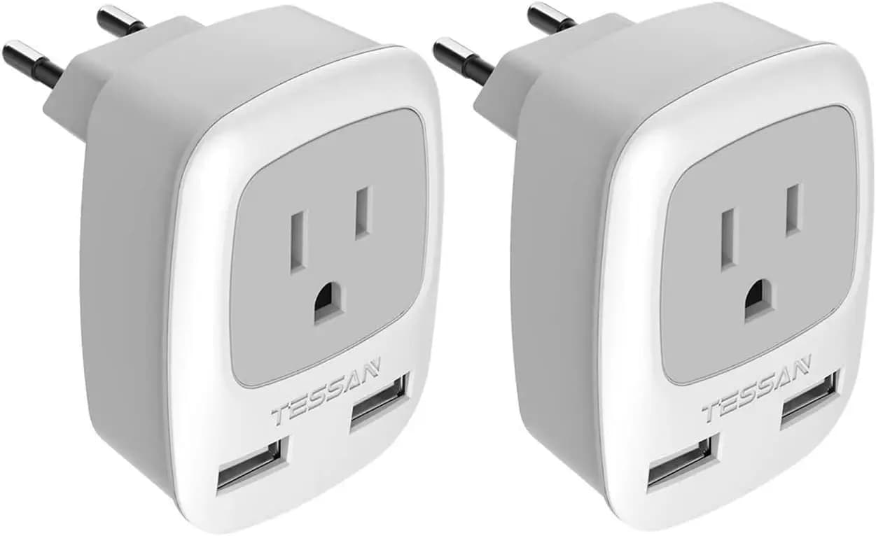 Universal European Travel Plug Adapter 2-Pack with USB, Type C for EU Countries