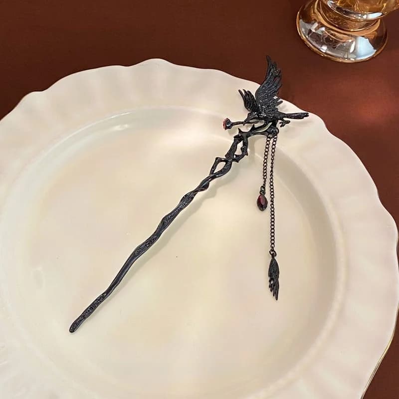 Gioco Amore e spazio profondo Sylus Corvo Forcina Fermagli per capelli animali neri Piatto per capelli quotidiano da donna Regali per feste Accessori per gioielli