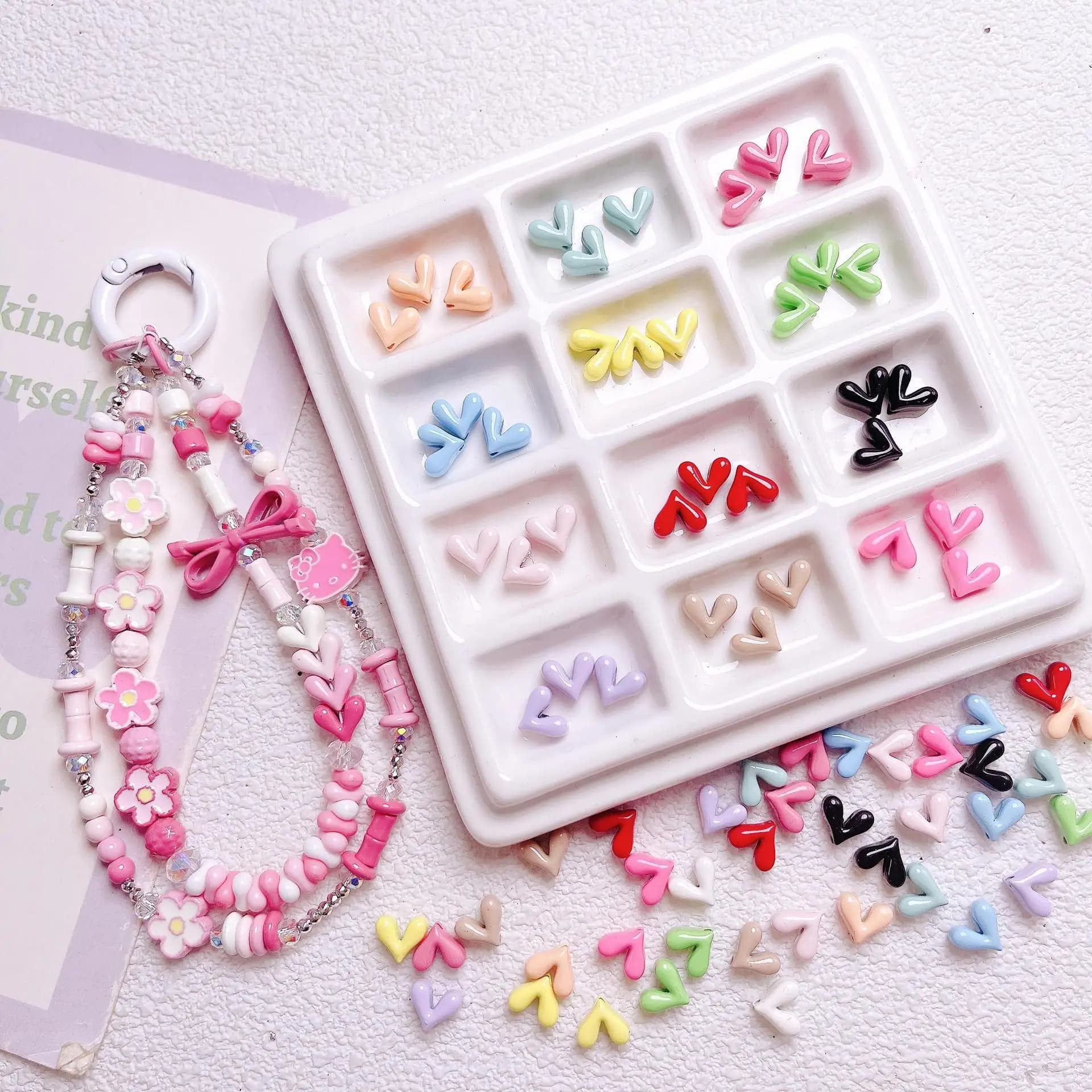 10 pz/lotto Fresh New AB Pastel Colors Cute Bow Alloy Heart Jewelry Beads per bracciale collana orecchini penne fai da te