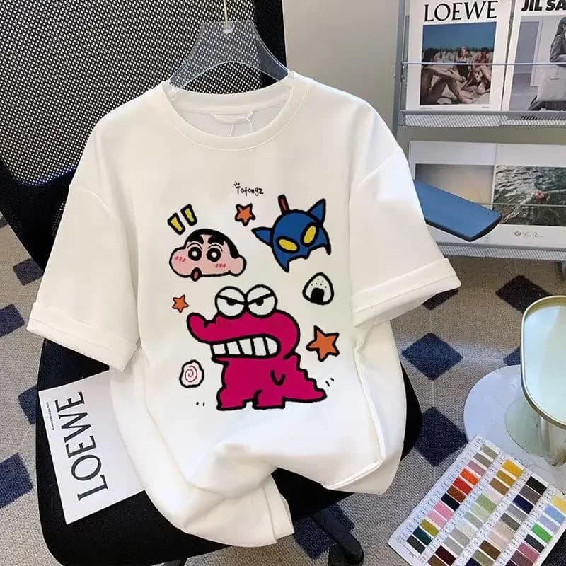 Crayon Shin Chan Japanese Printed Short Sleeved T-shirt 100% Cotton Summer New Loose Top for Women&Men