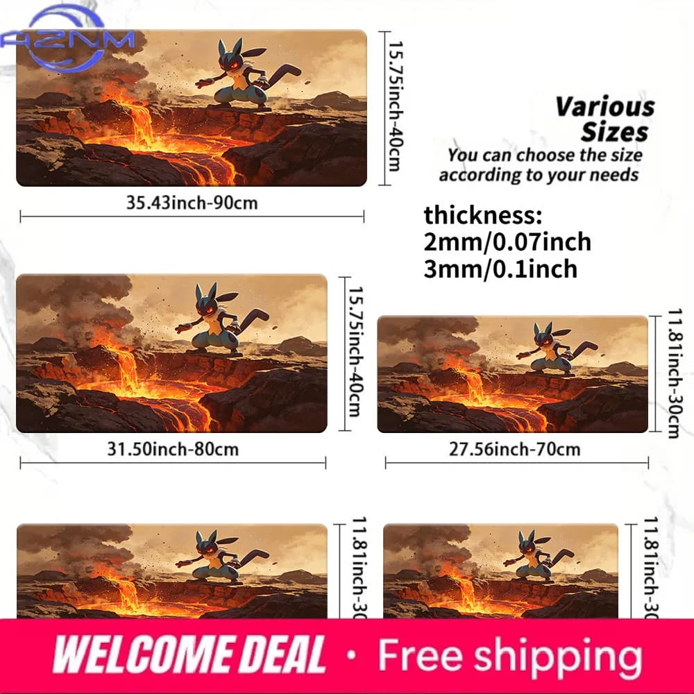 Lucario Volcano Lava TCG Playmat Non-Slip Gaming Mouse Pad