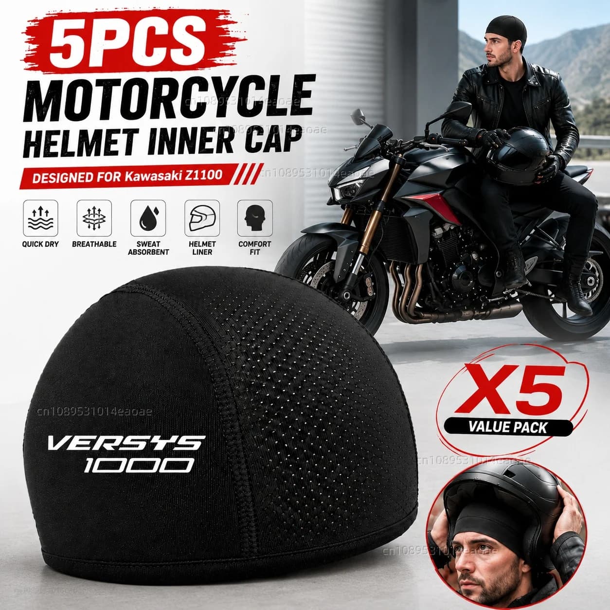 5pcs Motorcycle Helmet Inner Cap Hat Quick Dry Breathable Hat Racing Cap Thin For KAWASAKI VERSYS 1000 1100 1000SE SE VERSYS1000