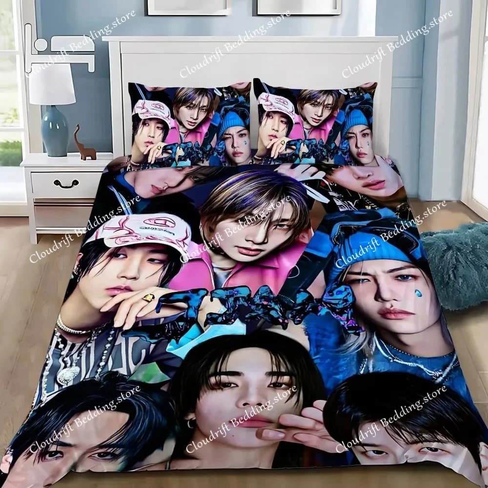 Set di Biancheria da Letto con Stampa KPOP S-Stray-K-Kids, Set di Lusso con Copripiumino e Trapunta, Regalo di Compleanno