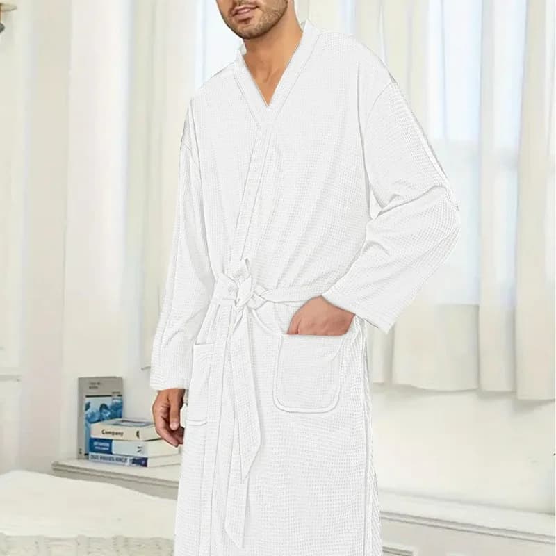 Moda Waffle Accappatoio Sauna Vestiti Camicia da notte sottile Coppia lunga Abbigliamento per la casa Hotel Accappatoio casual da uomo