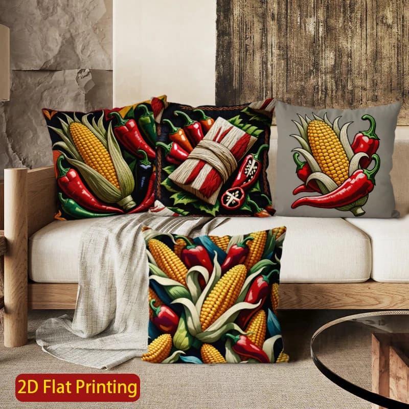 2D pillow lining with rustic farm theme and corn pattern, suitable for sofa, bedroom, car