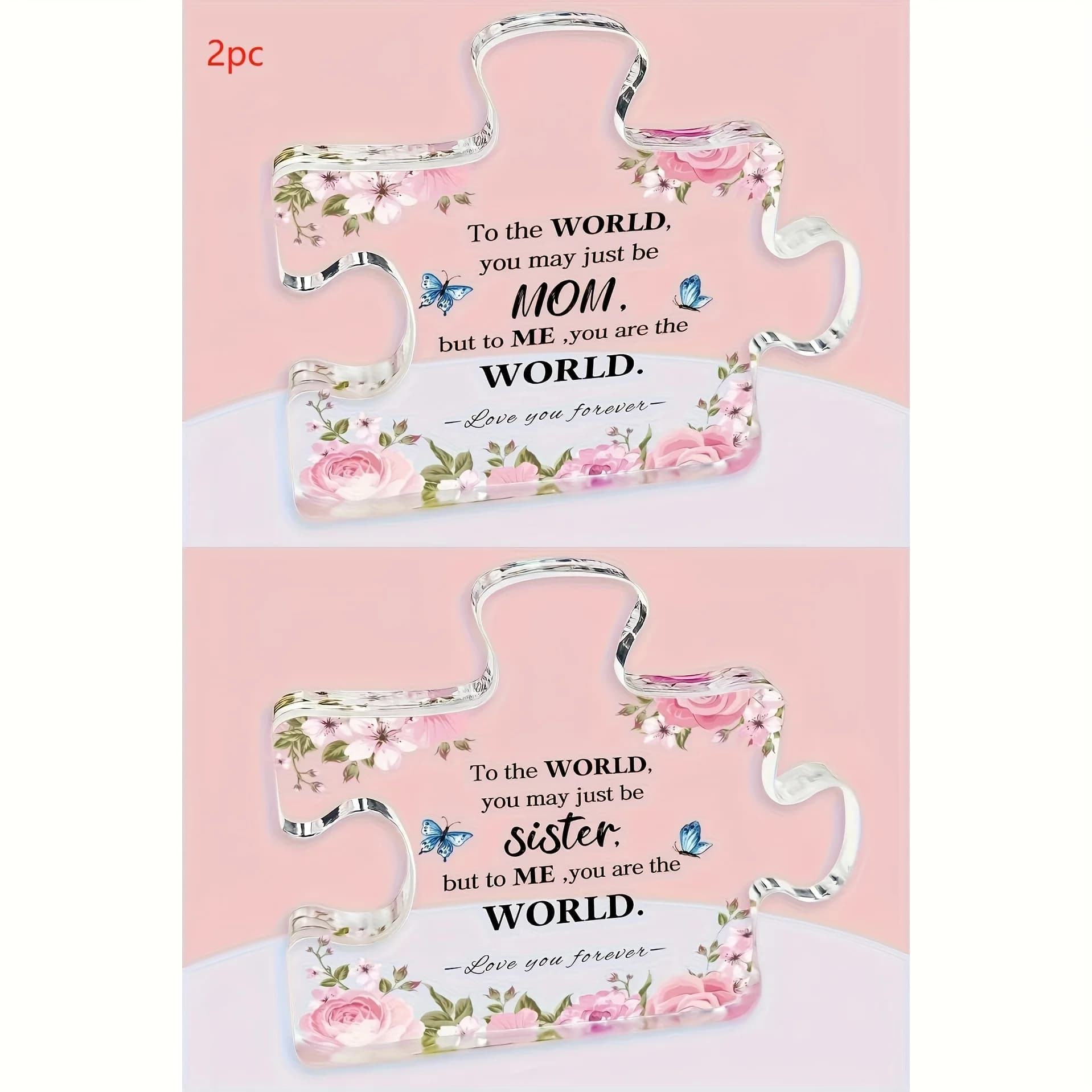 Set di 2 Regali di Ringraziamento per Donna, Targa a Forma di Puzzle in Acrilico, Regali per Mamma, Nonna, Sorella, Compleanno, Festa della Mamma