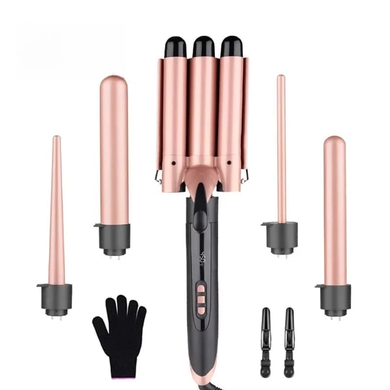 Set ferro arricciacapelli professionale 5 in 1 Ferro arricciacapelli per styling intercambiabile Ferro arricciacapelli a 3 barili