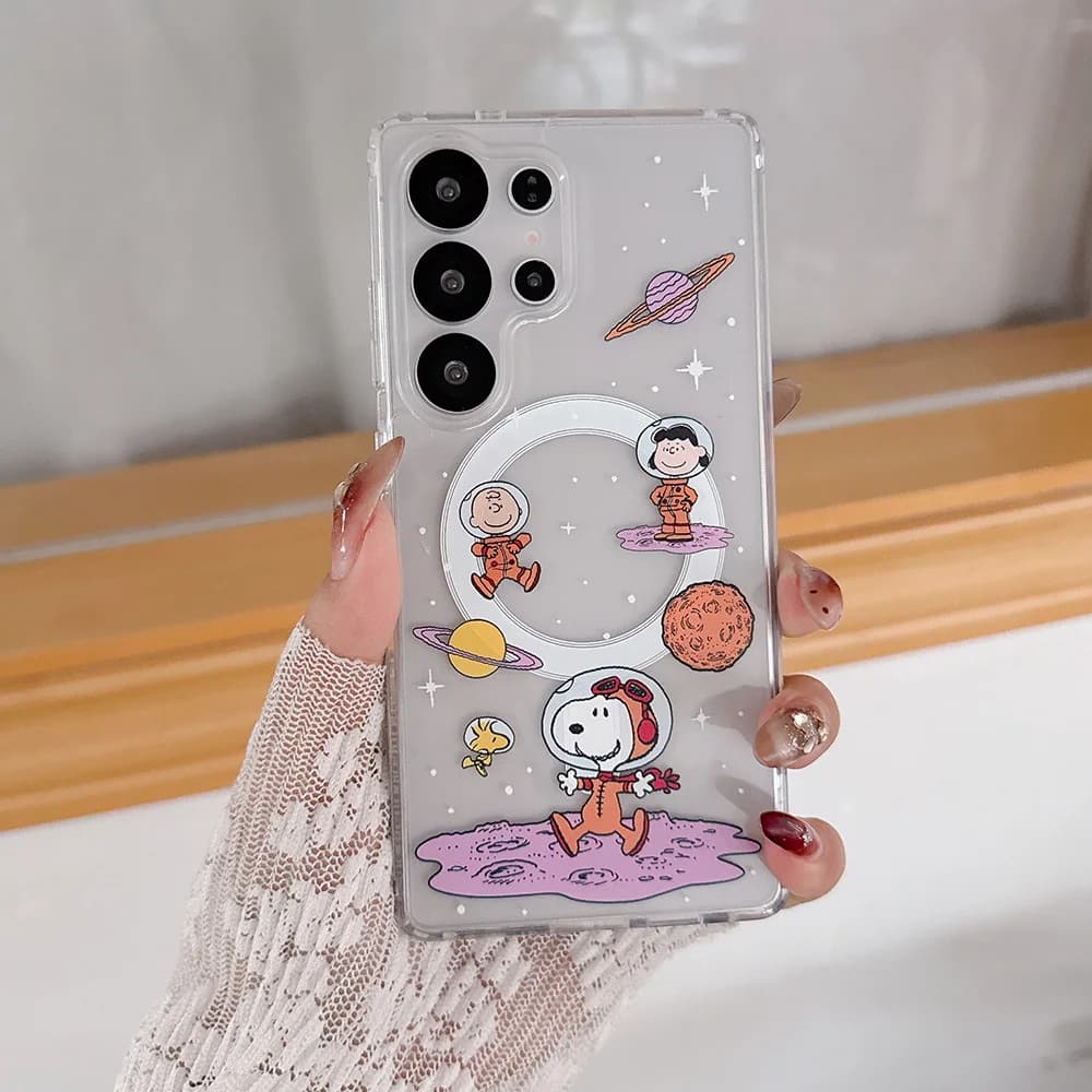 Cute Cartoon Snoopy Charlie Brown Magnetic Magsafe Wireless Charge Phone Case For Samsung Galaxy S26 25 24 23 Ultra Puls Cover