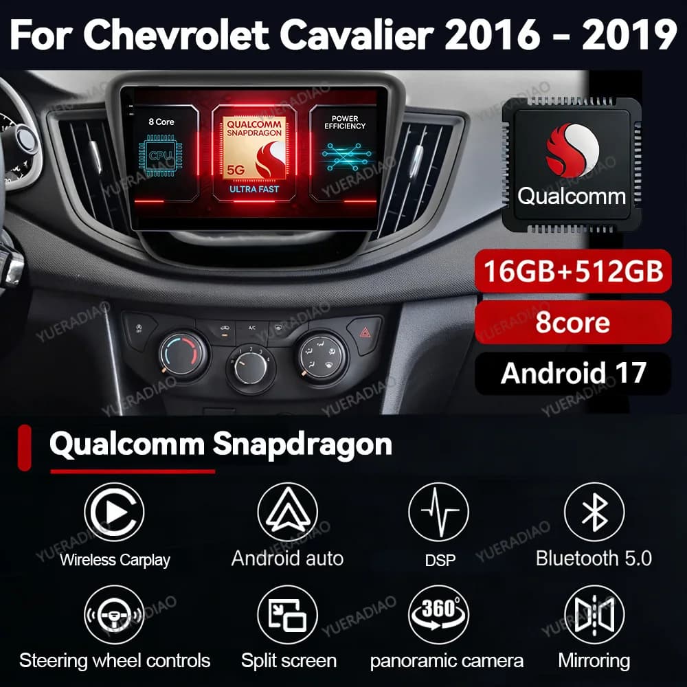 Android 17 Car Radio For Chevrolet Cavalier 2016 2017 2018 2019 2020 Carplay Multimedia Central DVD Mirror Link 4G WIFI 2K QLED