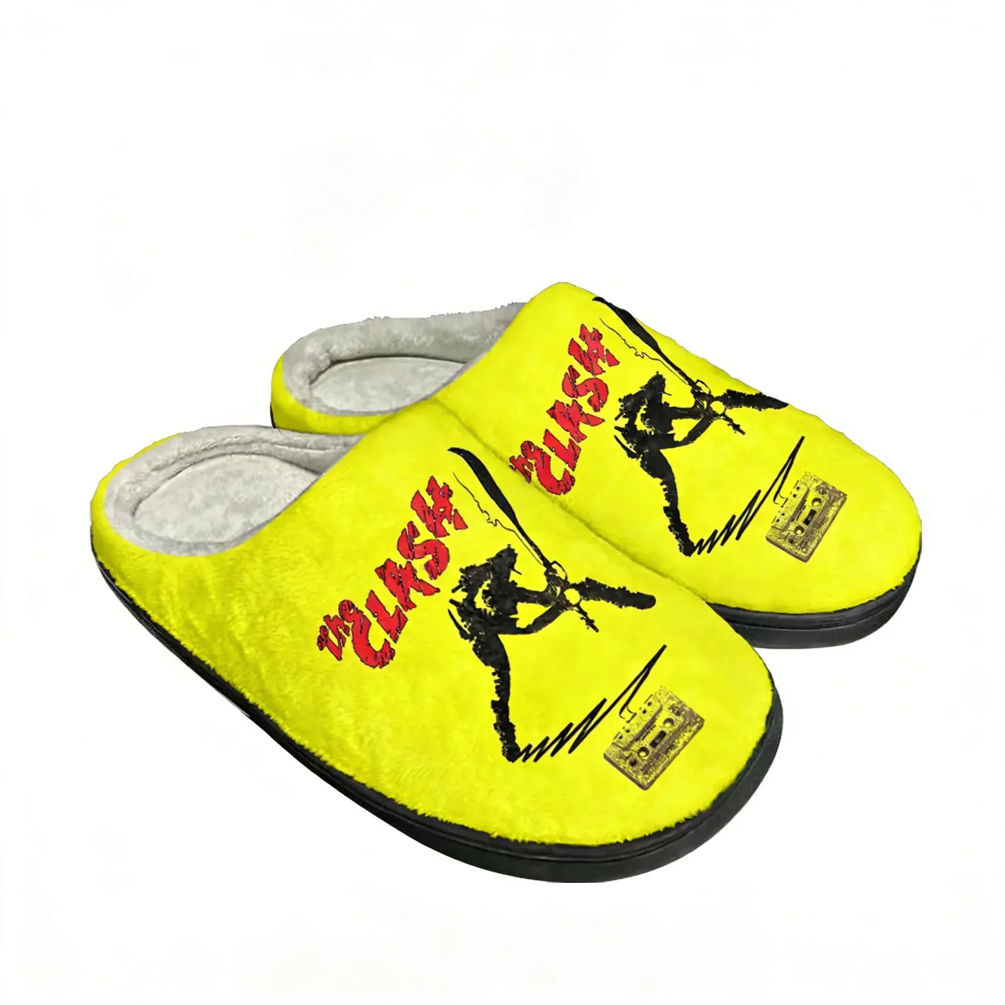 The Clash Rock Band Home Cotton Plush Slippers Mens Womens Bedroom Winter Keep Warm Cotton Plush Slippers Slipper Custom Shoes