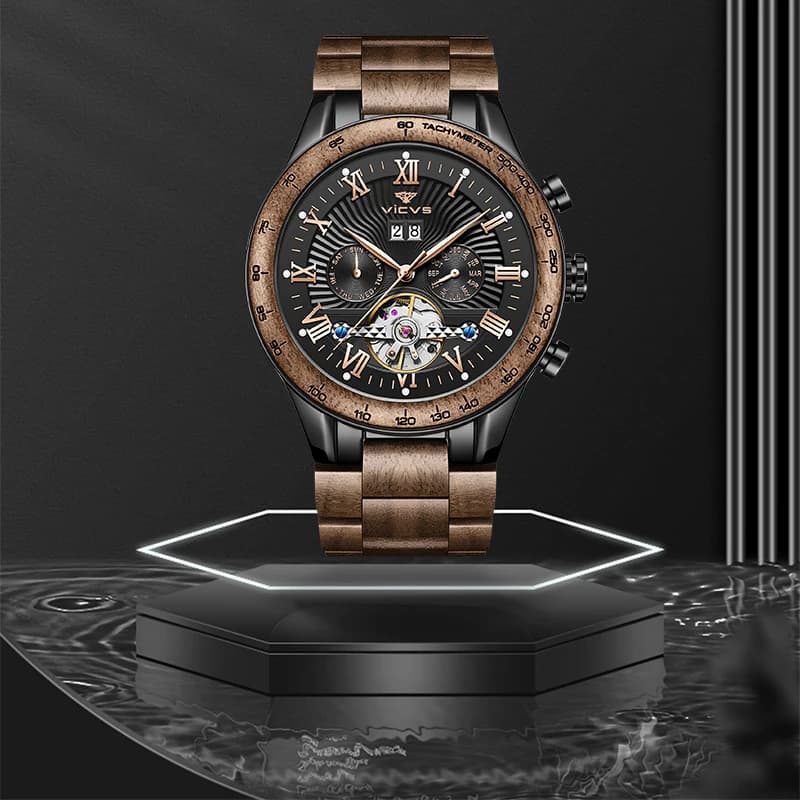 VICVS Walnut men's mechanical watch for him, wooden watches, best men's watches, gifts for boyfriend, mechanic watches for dad's gifts