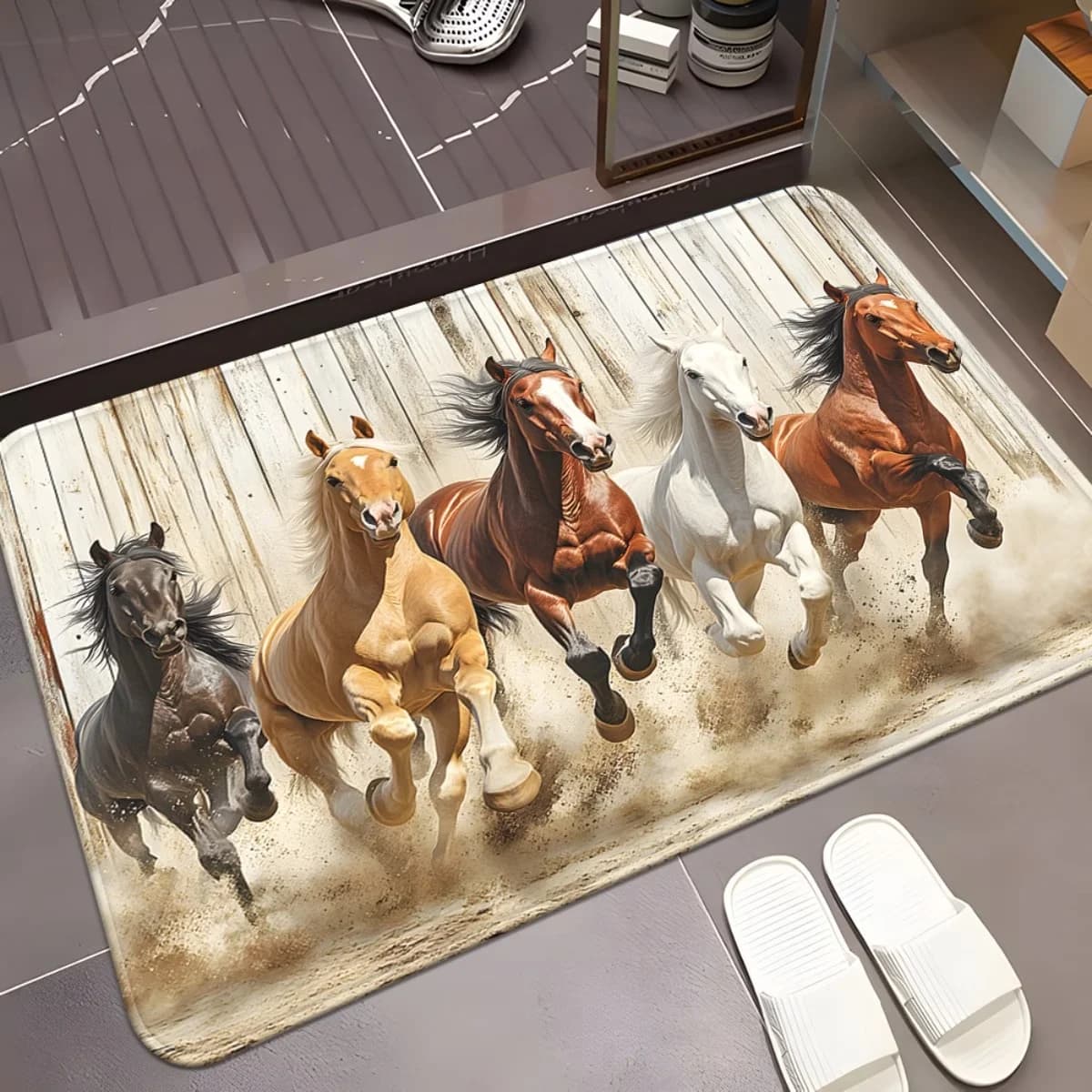 Running Horse Entrance Door Mat Wild Animals Welcome Floor Rug for Hallway Porch Home Decor Creative Western Foot Pad