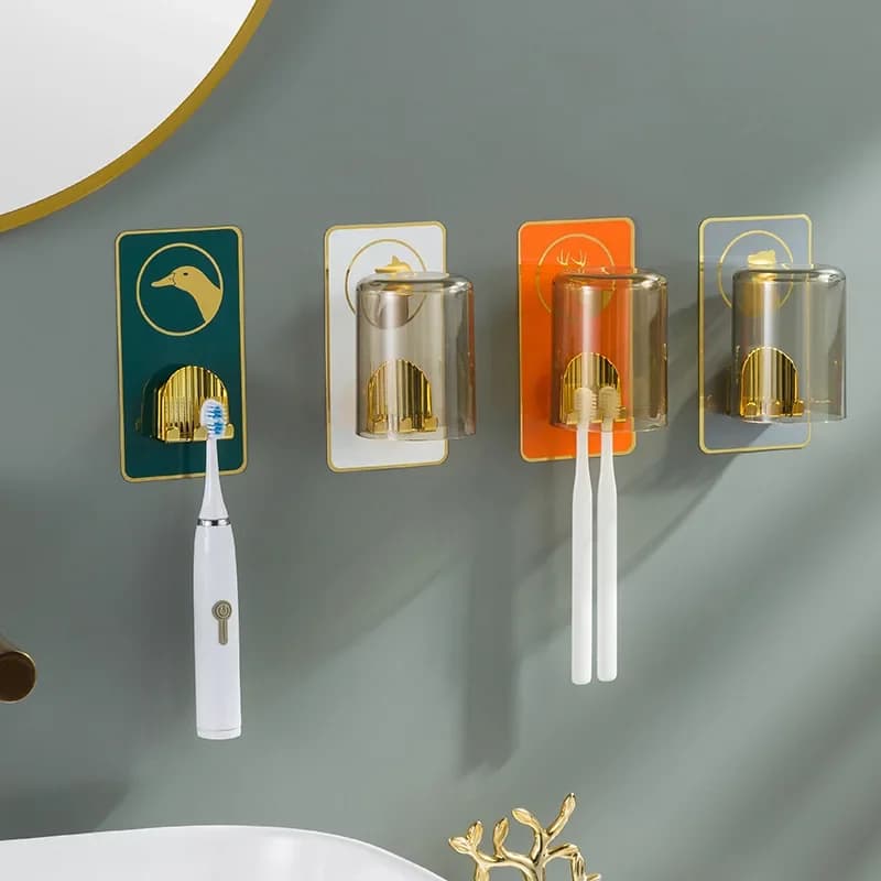 Porta spazzolino perforato per WC, tazza per collutorio, tazza per spazzolino da denti, portaoggetti da appendere alla parete, set di scaffali per spazzolino
