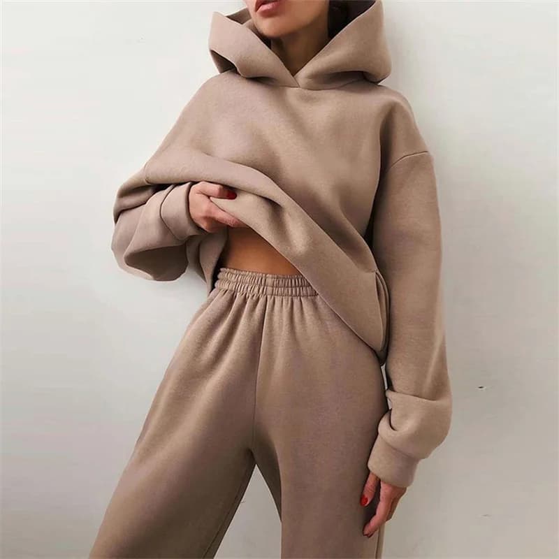 Tuta oversize da donna Set caldo autunno moda felpe con cappuccio e pantaloni lunghi Casual due pezzi Solid Felpa con cappuccio Pullover Outfit