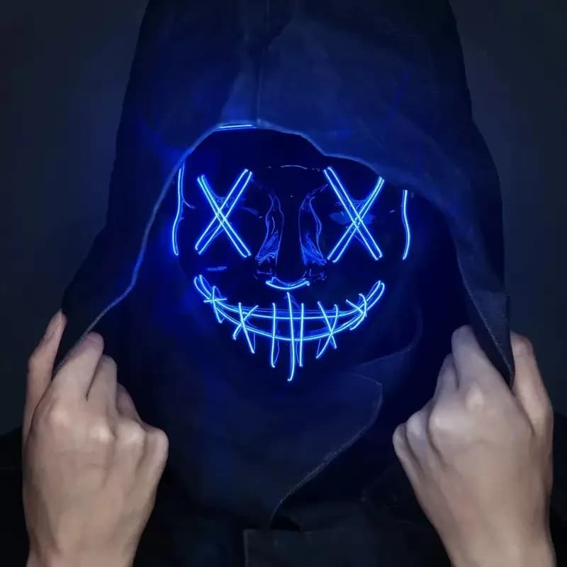 Maschera LED Luminosa Nera a Forma di V, Accessorio per Mascherata, Maschera EL Ghost Face, Maschera Luminosa