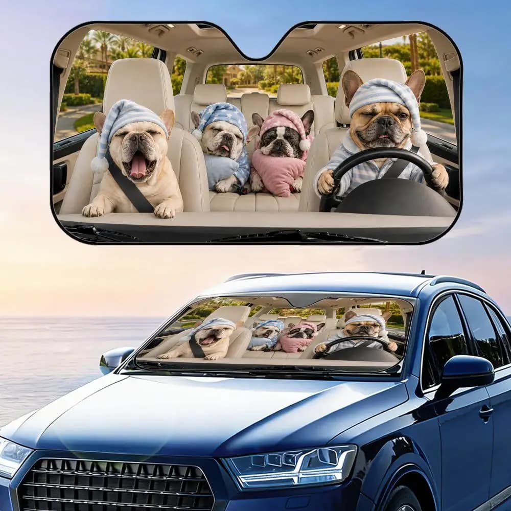 Parasole per Parabrezza Auto con Design Bulldog Francese Dormiente, Protezione UV, Riflettente, Pieghevole, Isolante Termico
