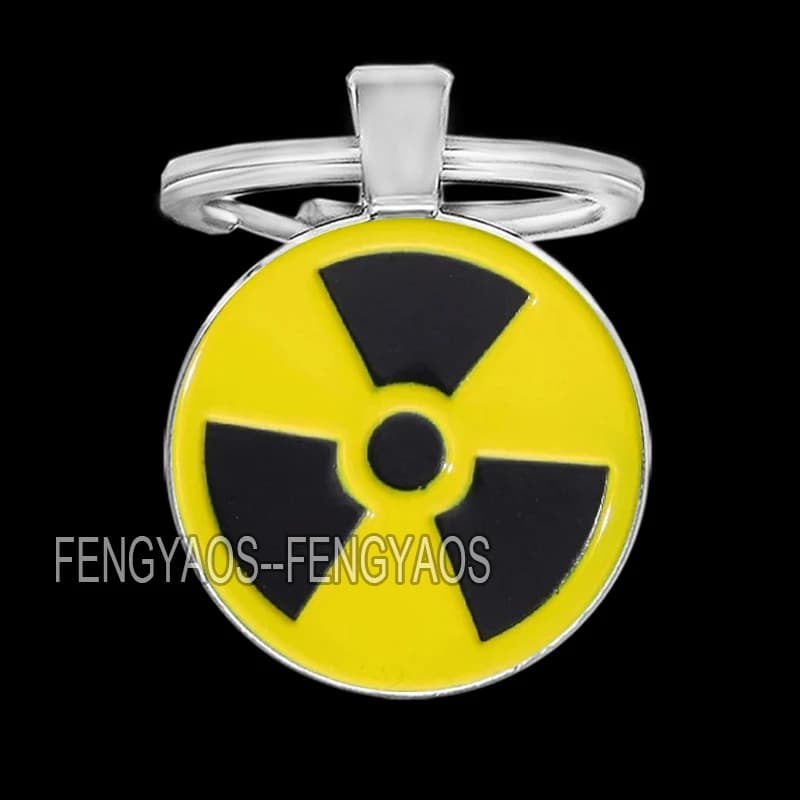 Portachiavi con simbolo di radiazione cabochon in vetro per porta Portachiavi con segnale di avvertimento giallo per portachiavi Portachiavi con borsa Regalo per gli amici