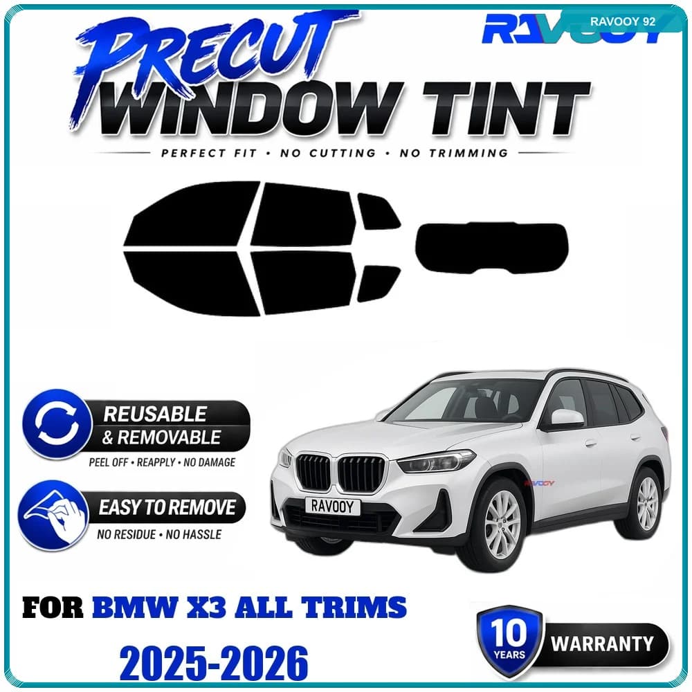 RAVOOY Precut Window Tint, Reusable Removable EPU Film, Custom Fit for Bmw X3 ALL TRIMS 2025-2026, UV Heat Protection