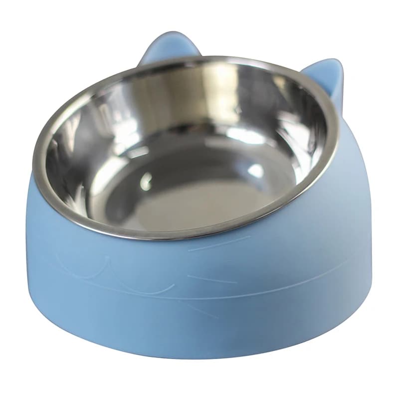 Cat Stainless Non-slip Base Bowls Pets Puppy Cats Food Drink Water Feeder Neck Protection Dish Pet Bowl 100ml 15 Degrees Tilted