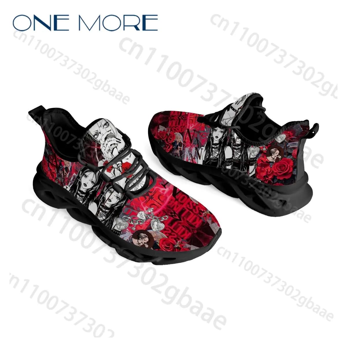 Dark Gothic Graphic Print Sneakers for Women Red Rose Skull Pattern Waterproof Wear Resistant Blade Shoes