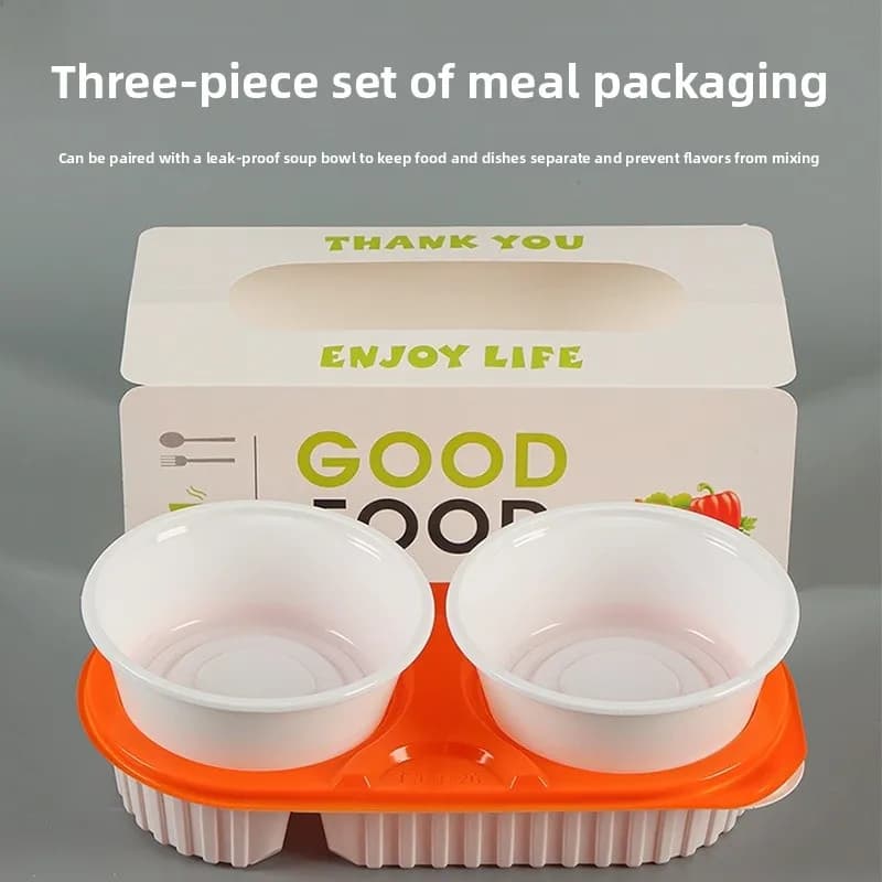 Set of double layer premium disposable meals boxes with soup bowl Custom fast food container PP5 Non Biodead Long Rectangle...