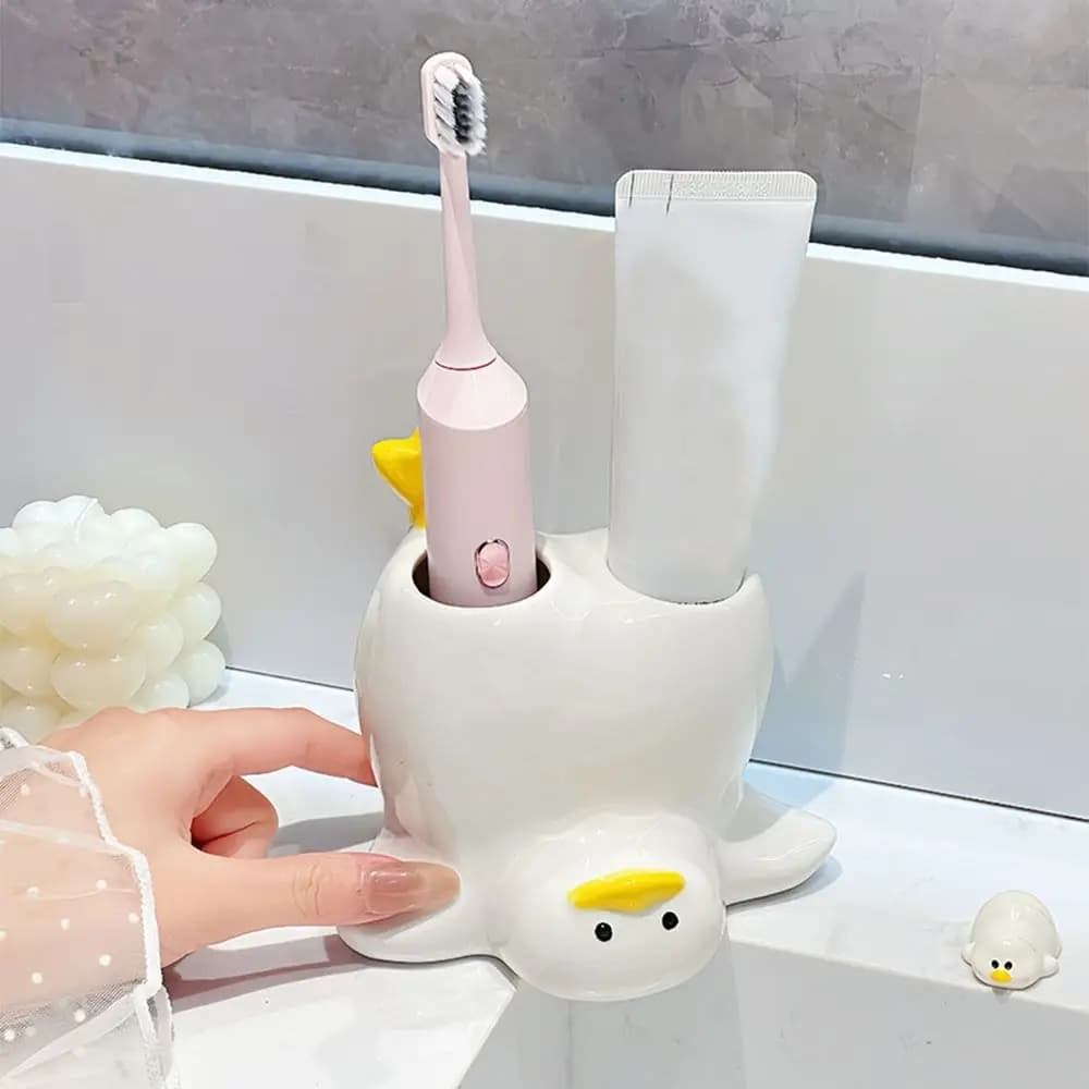 Portaspazzolino Creativo a Forma di Anatra Invertita, Antiscivolo, Salvaspazio, Portatile e Impermeabile