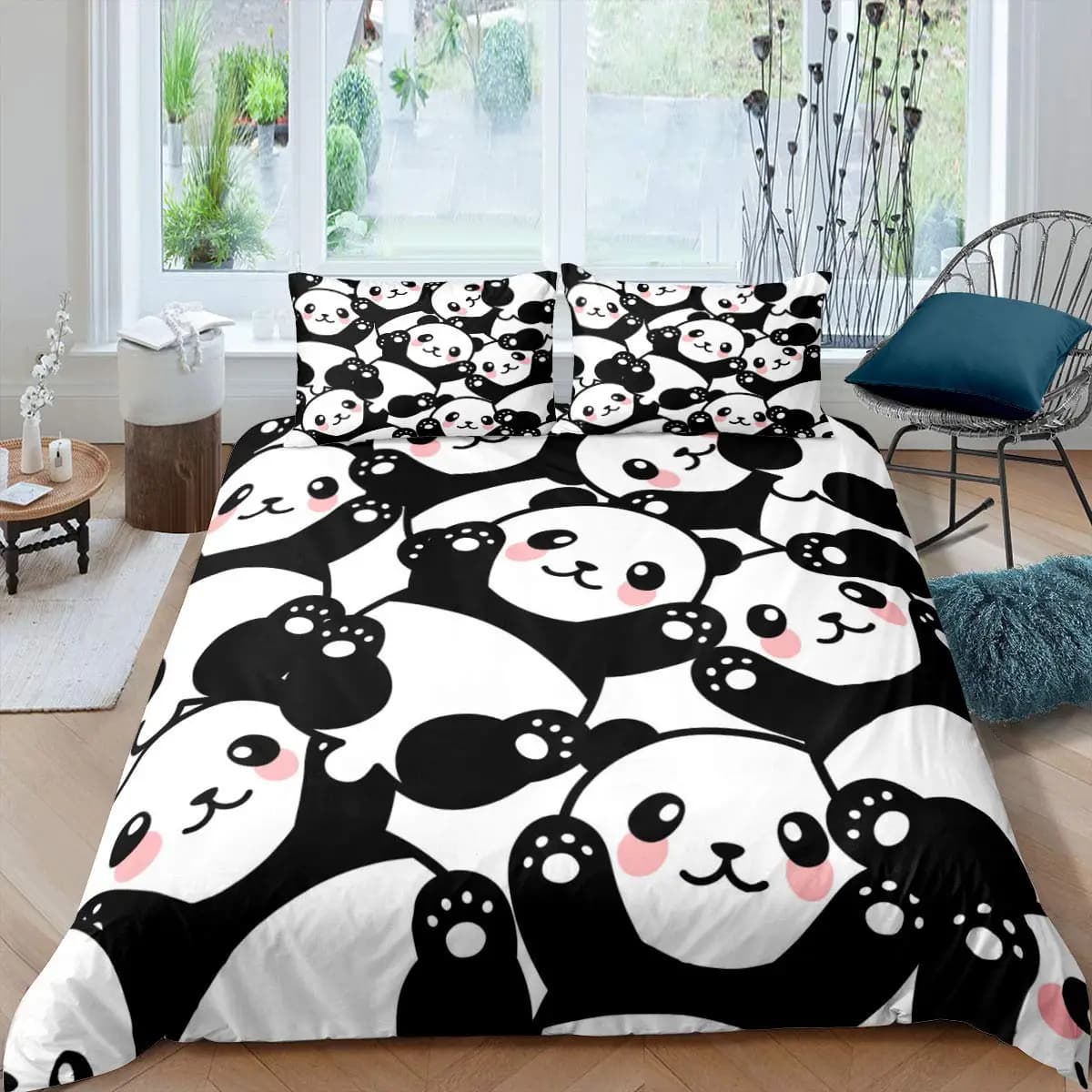 Set copripiumino stampato Panda per bambini Ragazzi Ragazze Adolescenti Copripiumino leggero Queen King Set di biancheria da letto per animali carini Arredamento della camera